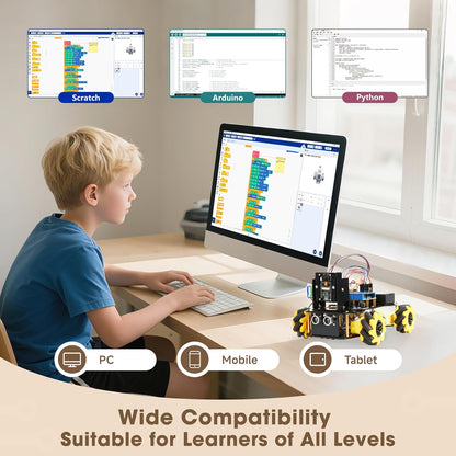 ACEBOTT Robot Kit, Robotics for Kids Ages 8-12 12-16, STEM Toys for Boys with Remote & App Control, Arduino & Scratch Compatible, Science Kits for Kids Age 8-12 12-16, for Boys & Girls(Yellow)