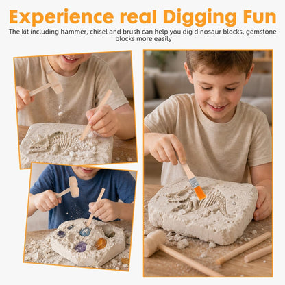 TOYANDONA Dinosaur Digging Tools Toy Kit with Hammer Chisel Brush Small Lightweight Excavation Set for Kids Stem Learning and Gemstone Digging Play
