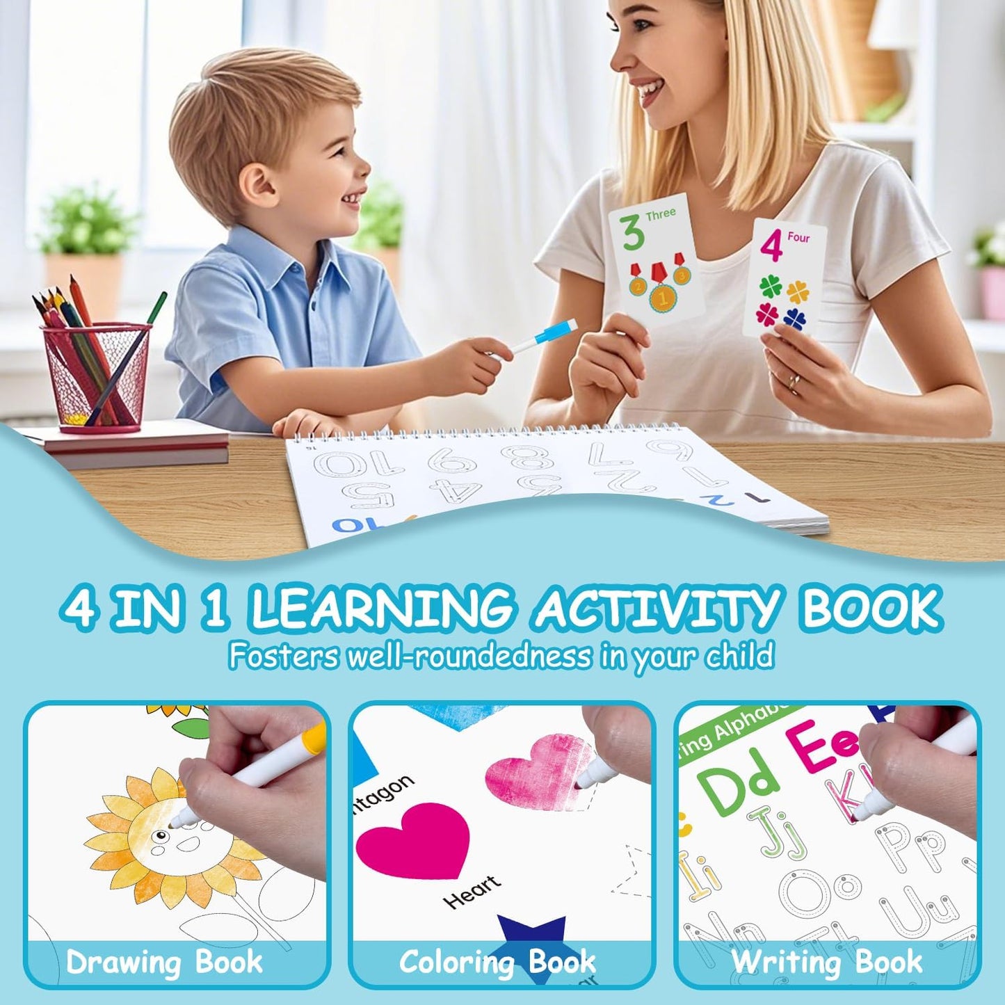 Preschool Dry Erase Learning Workbook for Kids Ages 3-5 – Reusable Tracing Book for Letters A-Z, Shapes & Lines – Use with Dry Erase Markers – Handwriting & Fine Motor Skills Practiceactice