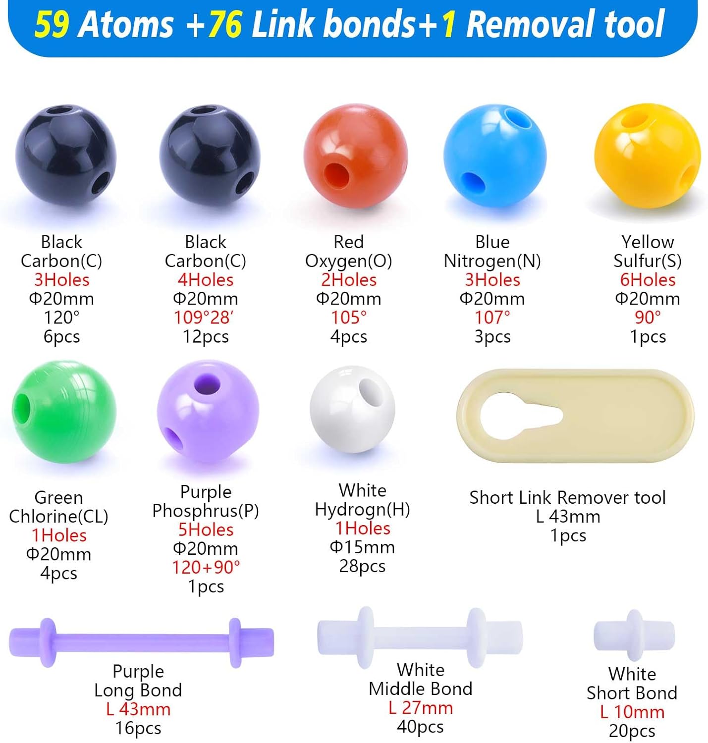 Chemistry Molecular Model Kit (208 Pcs) for Student and Teacher,Organic and Inorganic Chemistry Learning Set,Motivate Enthusiasm for Learning Chemistry and Raising Space Imagination