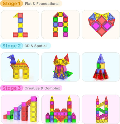 Mini Magnetic Tiles, 40 PCS Travel Magnetic Tiles with Tin, Micro Magnet Travel Toy Portable for Kids Age 3+, STEM Educational Building Set Construction Toys, Boys Girls Toddlers Birthday Gifts