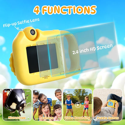2 in 1 Kids Microscope & Camera, 1080p Hd Autofocus Digital Microscope, 48mp 1000x Magnification Handheld, Stem Educational Toy with 32gb Sd Card, Birthday for 3-12 Boys Girls (Yellow)