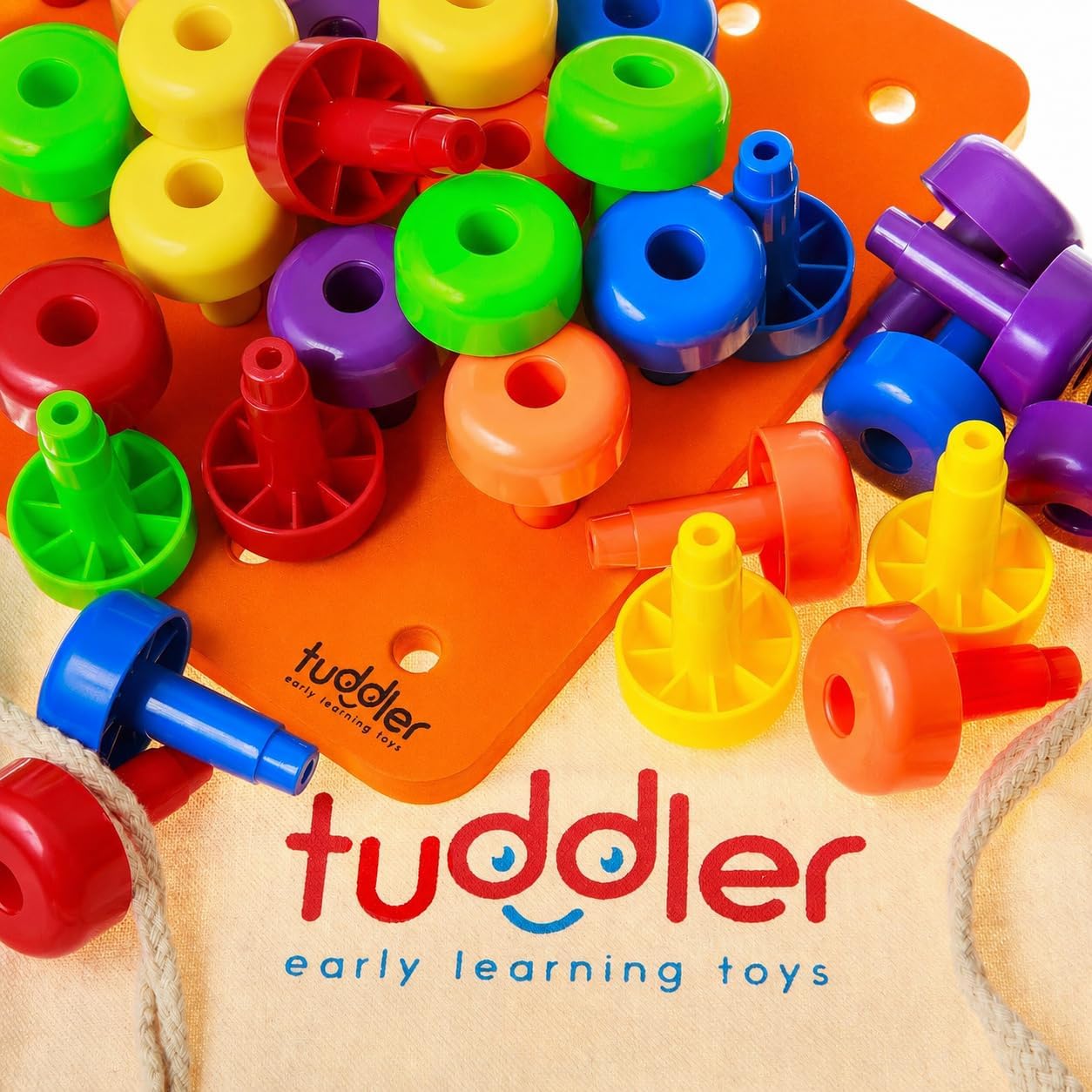 Toddler Peg Board Sensory Montessori Fine Motor Skills Educational Toys - 30 Stackable Pegs + Pattern Card + Drawstring Backpack + E-Book
