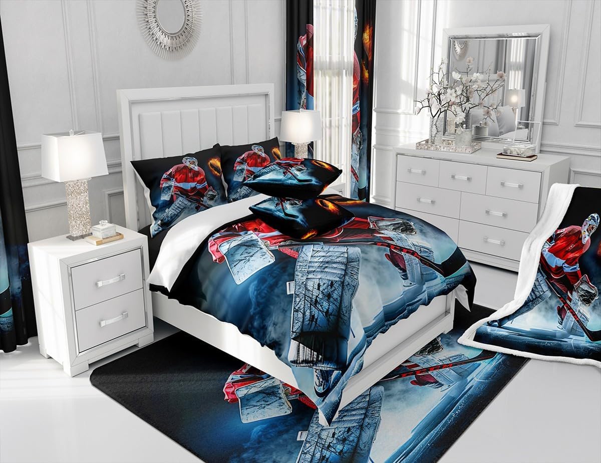 Manfei Musical Kids Fitted Sheet Full Size, MusicalGuitar Radio Drum Kit Headset Print Bedding Set 3pcs for Boys Girls, Rock Music Bed Cover with 2 Pillowcases, Soft Polyester Bedding, No Top Sheet