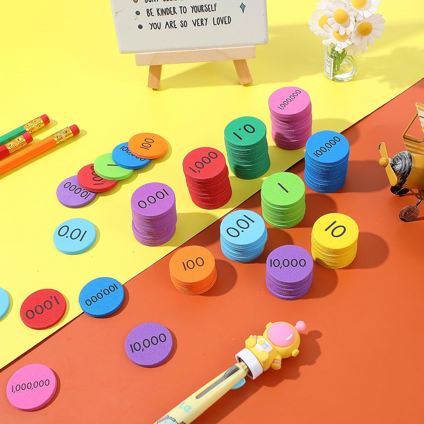 1000 Pcs Place Value Disks 10 Decimals to Whole Numbers Counting Chips for Kids Base 10 Place Value Manipulatives Math Counters Discs Set for Elementary School Math Supplies