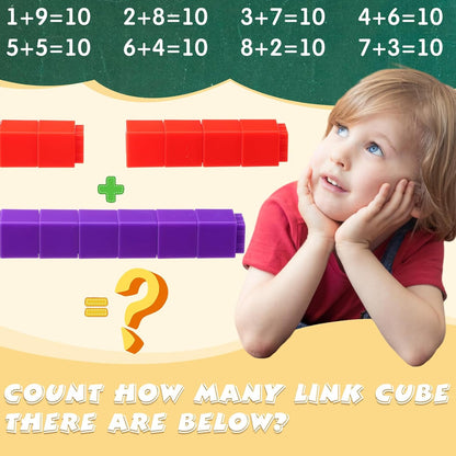 2000 Pcs Linking Cubes Math Educational Counting Toy Connecting Counting Blocks Manipulatives Learning Activities Toys for Kindergarten Homeschool Preschool Supplies