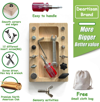Montessori Screwdriver Board Set, Real 17 Pcs & 12 Holes Fine Motor Skills 3 4 5 +Kids Patience Basic Life Skill Educational Wooden STEM Toys for Toddler Preschool Materials Busy Sensory Tools