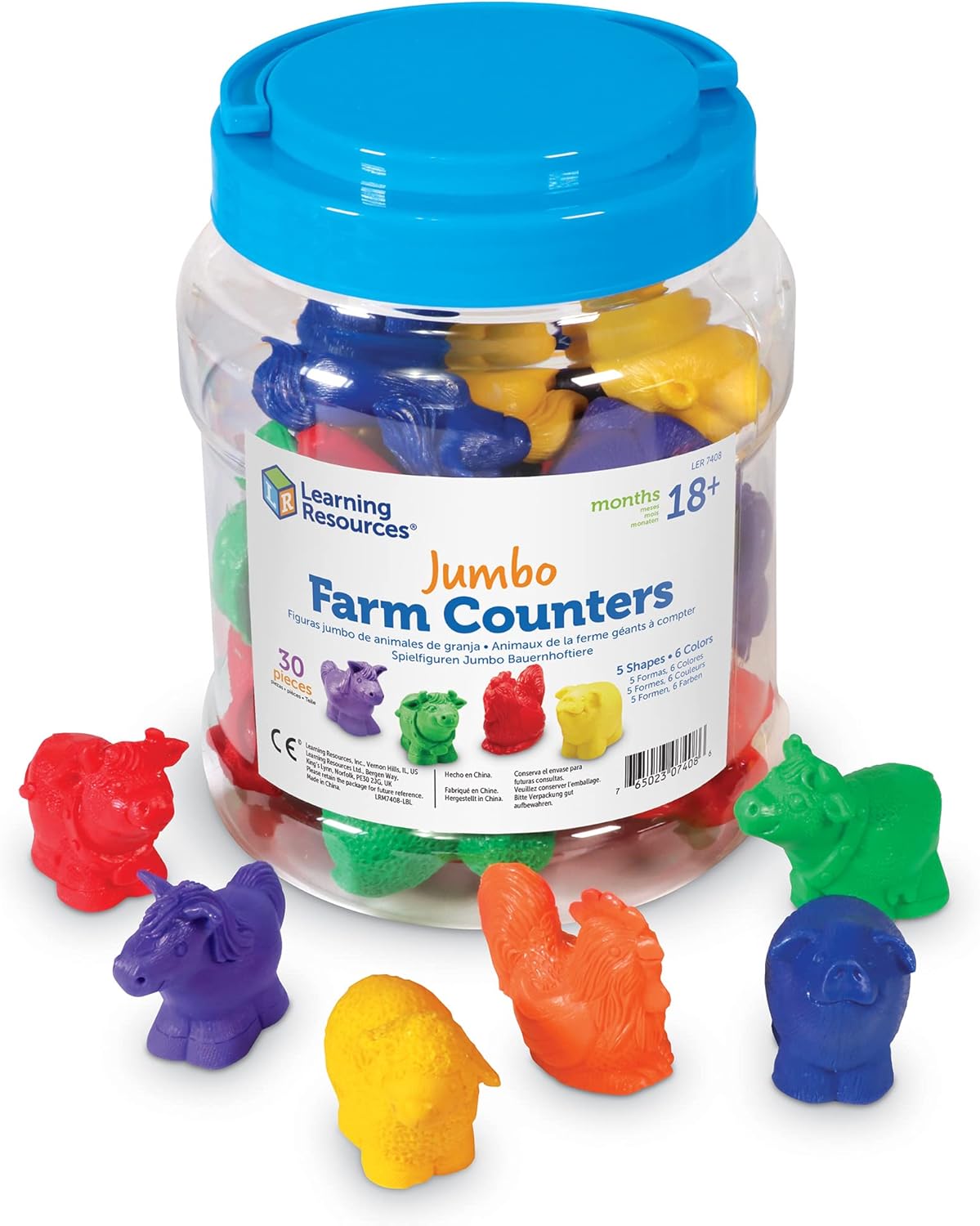 Learning Resources Jumbo Farm Counters, Farm Animals - 30 Pieces, Ages 18+ months Toddler Learning Toys, Preschool Toys, 5 Animals in 6 Colors