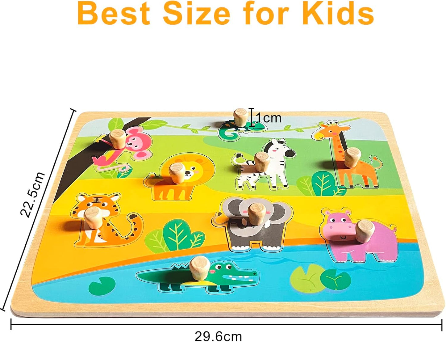 Wooden Puzzles for Toddler Peg Puzzle Toys, Wooden Jigsaw Puzzles Zoo Animal Patterns Puzzle with Handles Educational Montessori Puzzles
