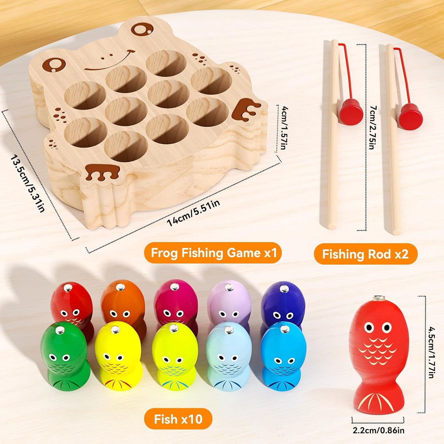 Wooden Magnetic Fishing Game for Toddlers 1-3, Montessori Sensory Busy Board Fine Motor Skills Toys for 1 2 3 Years Old Boys Girls (Frog B-Fish Game)