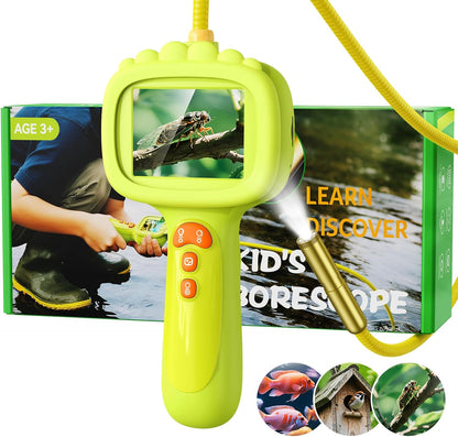 Borescope Camera with Light for Kids, Ashfly STEM Science Educational Toy for 3 4 5 6 7 8 Years Old Boys & Girls, 2.4" Screen Snake Scope Camera for Birthday Outdoor Camping Nature Exploration-Green