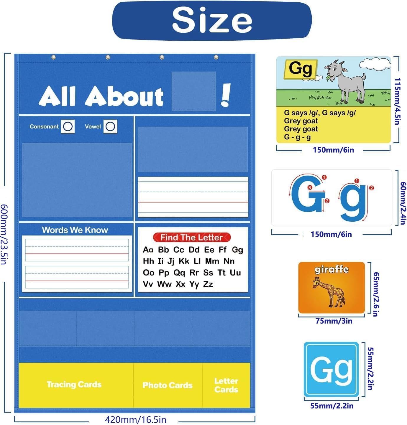 Alphabet Learning Pocket Chart ABC Flash Cards Alphabet Wall Chart Learning Games, Handwriting Practice Letter Tracing for Kids, Preschool Kindergarten Teacher Teaching Learning Activities Must Haves