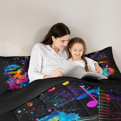 Erosebridal Drum Kit 3D Print Kids Comforter Sets Rock Music Themed Full Bedding Set for Boys Girls Musical Pattern Comforter Set,Colorful Retro Style Quilt Duvet 3 Pcs