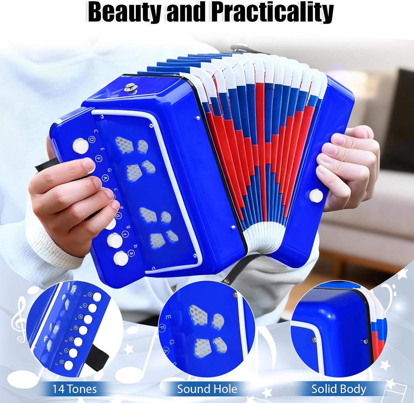 AZEAM Kids Accordion, Toy Accordion for Ages 3 5 9 7 10 12 Child Children Toddlers Beginners Kids Musical Instruments 10 Keys Button Small Lightweight for Boy Girls Christmas（Black）
