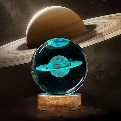 3D Solar System Crystal Ball Night Light with 16 Color LED Wooden Base, Upgraded 3.15 Inch Galaxy Planets Glass Ball Lamps with Remote for Birthday Christmas, Astronomy Space Gifts for Boys Girls