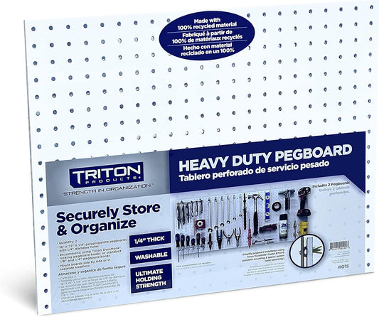 Triton Products Heavy Duty Poly Pegboards - Set of 2 DuraBoard Wall Panels, Each 22" x 18" x 1/4" with 1/4" Holes for Home, Office, Garage, Storage and Organization (White)