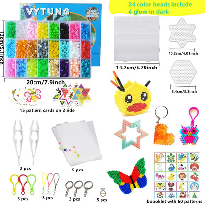 Vytung Fuse Beads Kit-4500pcs 24Colors(4 Glow in Dark) 3Pegboards 75 Patterns(15 Full Size) Perler Beads Compatible Kit