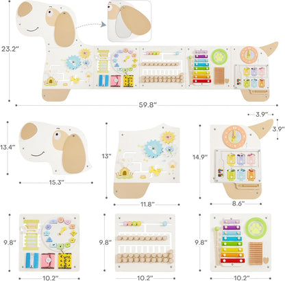 Wooden Dog Wall Busy Board Panels, Sensory Wall Activity Board for Toddlers 1-3, Montessori Learning Activity Center, Educational Toys for Kids Room, Preschool & Daycare