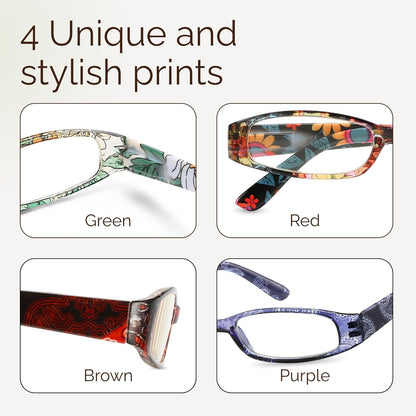 Gaoye 4-Pack Readers for Women, Blue Light Blocking Reading Glasses, Stylish Reading Glasses for Women in 4 Patterns