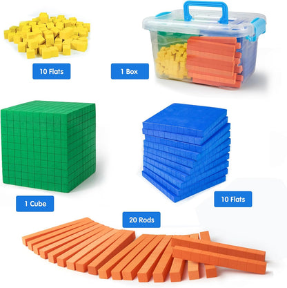 Foam Base Ten Set for Math 131 PCS Place Value Blocks,Counting Cubes for Kids Math,Base 10 Math Manipulatives for Early Counting Math Toy in School Home