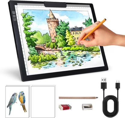 Rechargeable A3 Light Pad for Diamond Painting,Tracing Light Box with Stand and Clip,3 Colors Stepless Dimmable and 6 Levels of Brightness Light Board for Artists,Drawing,Sketching,Animation