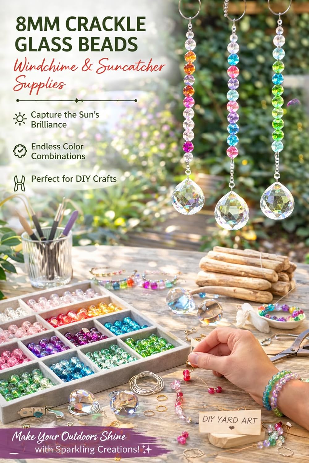 8mm Glass Beads Round Bulk for Bracelet, Glow in Dark Beads, DIY Jewelry Windchime Suncatcher Party Supplies, 300 pcs