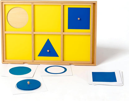 Premium Montessori Large Geometric Demonstration Tray 17.7in, Beechwood Sensorial Materials for Kids, Wooden Geometry Puzzle with 6 Shapes, Preschool Homeschool Learning Toys Toddlers Shape Sorter