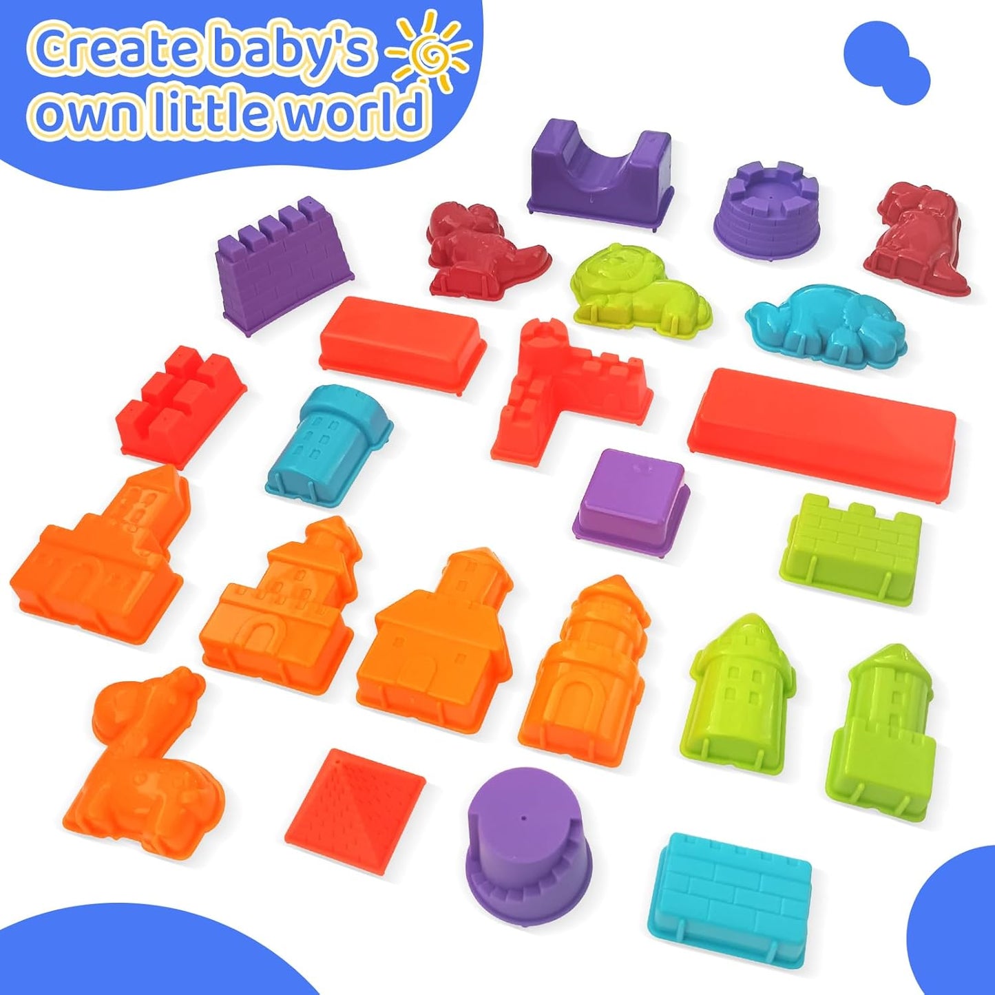 50 Ps Deluxe Sand Molds Tools Set, Sandbox Toddlers Toys, Beach Sand Castle Building, Indoor Outdoor Sensory Kids Play - Safari Animals, Mini Castles, Geometric Shapes Compatible with Any Molding