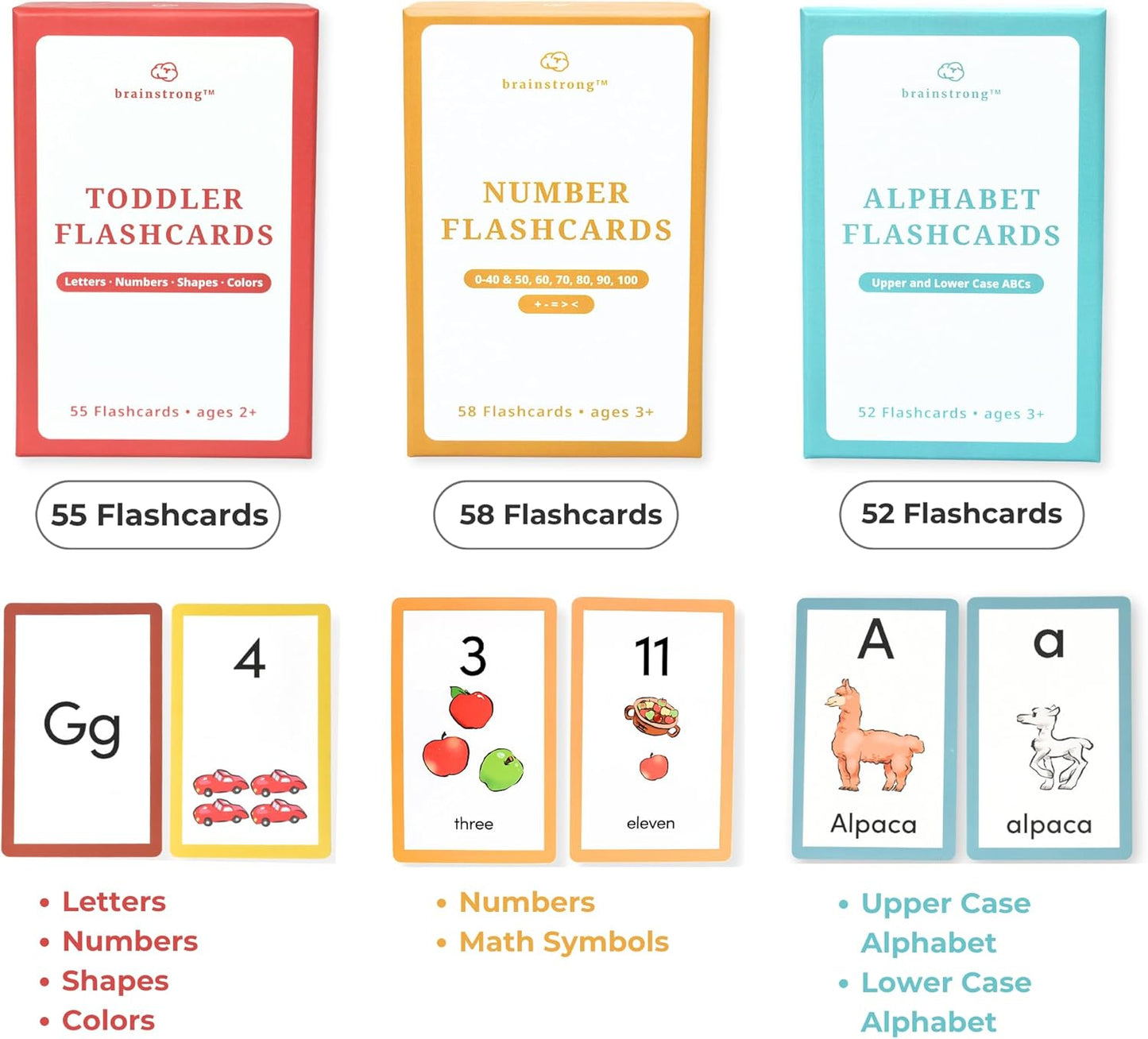Number Flashcards | 54 Preschool & Kindergarten Counting Cards | Numbers & Math Symbols | Brainstrong Premium Flash Cards