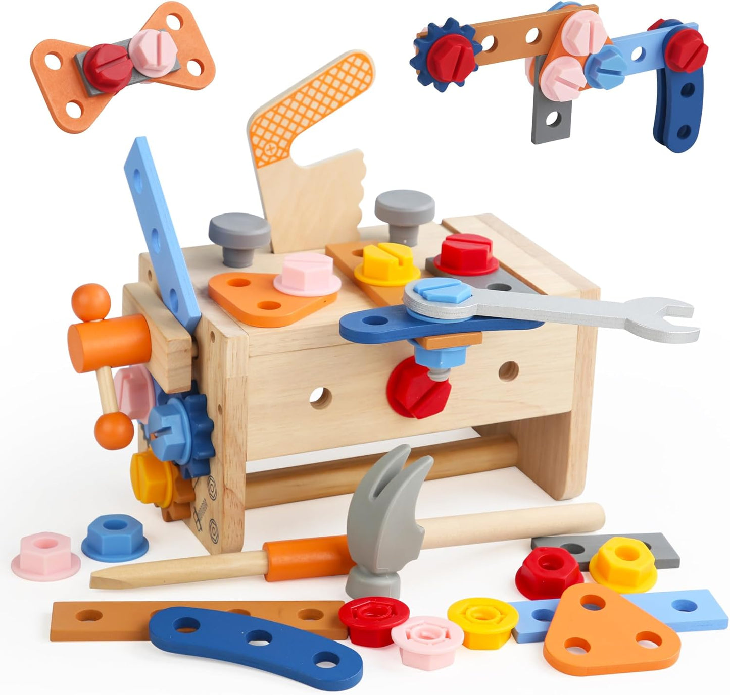 Wooden Kids Tool Set with Electric Screwdrivers, 91PCS Educational STEM Construction Toys, Wooden Tool Bench Montessori Toy Tool Box for 3 4 5 YO Boys & Girls Birthday Gift (91Pcs)