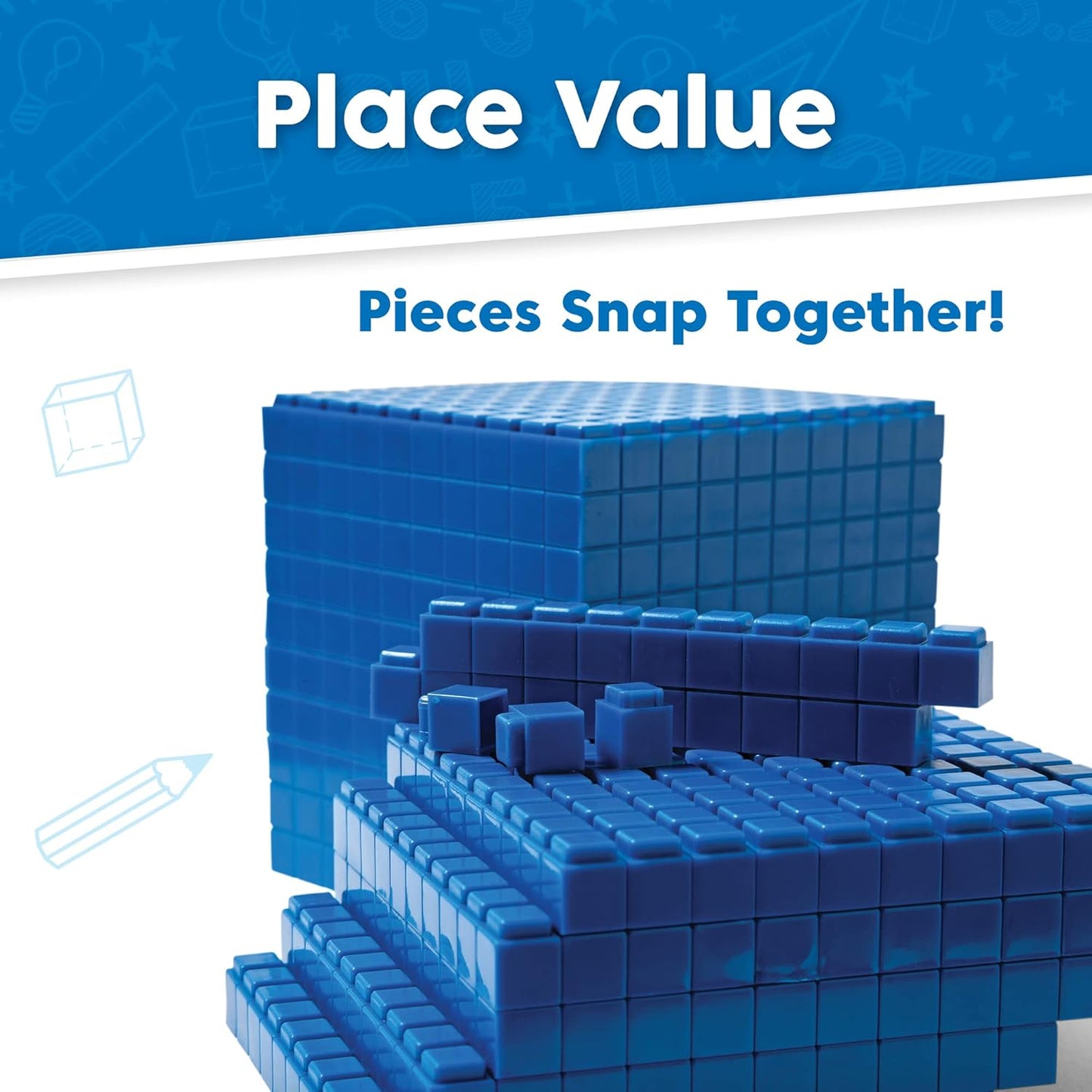 hand2mind Plastic Interlox Base Ten Blocks Classroom Set, Connecting Cubes, Base 10 Blocks for Math, (Set of 644)