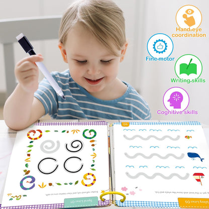 ElitePanda Preschool Learning Activities – 30 Dry Erase Cards (60 Pages), Handwriting Practice & Fine Motor Skills, Letter and Number Tracing for Kids, Learning Toys for Ages 3–5