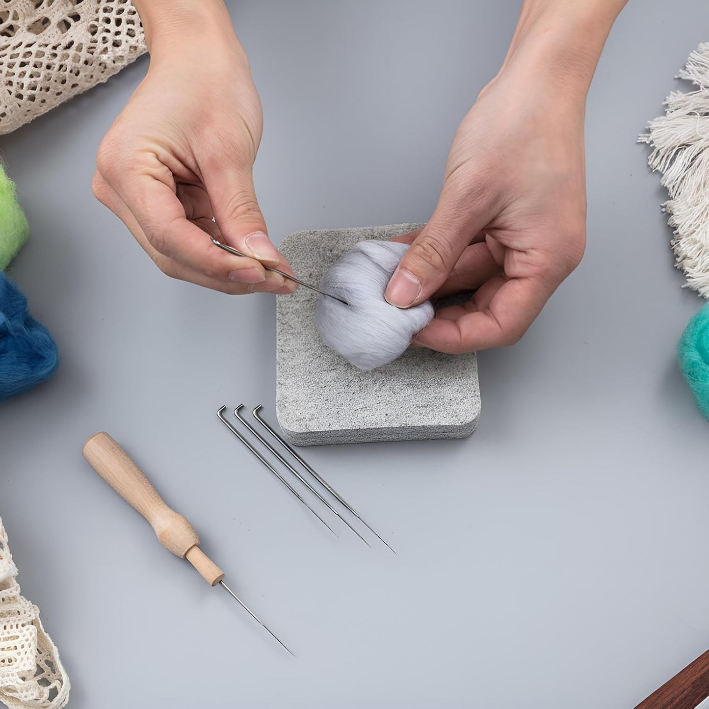 Amylove 4 Pcs Needle Felting Pad Needled Felting Mat Wool Supplies Thick Firm Base Woolen Block for Beginners Crochet Knitting Projects Kit Tool, Gray (8 x 10 x 1 Inch)
