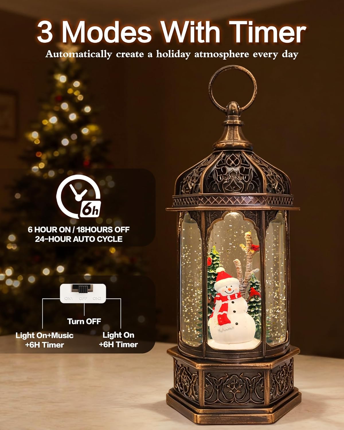 Extra Large Christmas Snow Globes Christmas Lantern, 12.99" Musical Snow Globe with 8 Songs, Santa Snowglobe for Kids Adults, 6H Timer Dual Power, Lighted Christmas Decorations Indoor Gifts