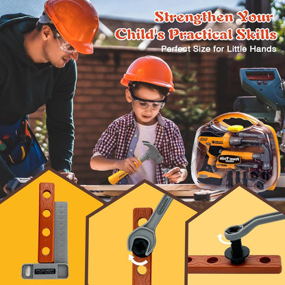 Kids Tool Set with Tool Box & Electronic Toy Drill, Pretend Play Kids Construction Kits, Toy Tools for Toddlers 3-5, Kids Tool Sets for Boys Ages 4-6