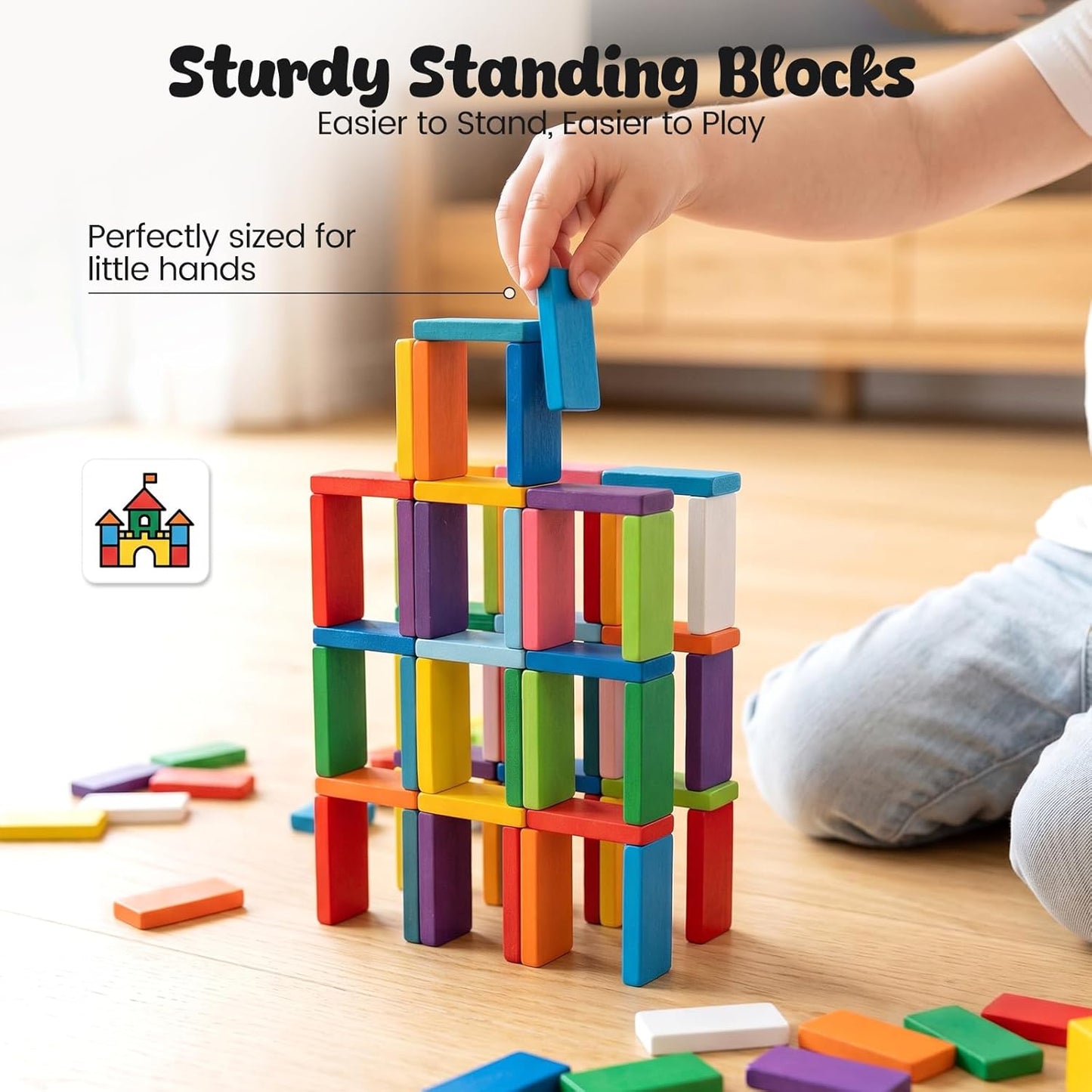 BigOtters Dominos Set for Kids,360 PCS Dominoes Wooden Building Blocks Stacking Educational Racing Toy Games, Party Favor for Boys and Girls, 12 Colors
