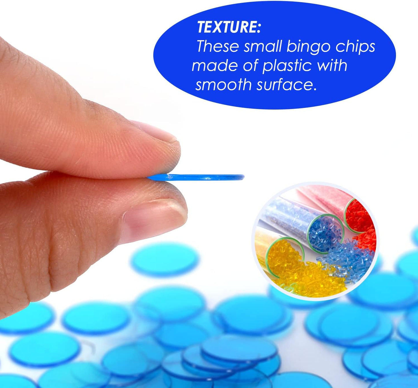 GSE Games & Sports Expert Blue Bingo Chips, 500 Pieces 3/4-Inch High-Contrast Transparent Counting Chips for Bingo Games, Parties
