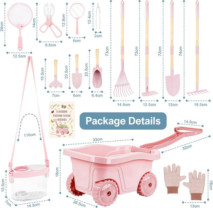 Dreamon Kids Gardening Tools & Bug Catcher Kit, 2-in-1 Outdoor Toys with Wheelbarrow and Bug House, STEM Educational Toys for 3 Year Old, Birthday Gifts Outdoor Gifts for Kids 3-5, Green