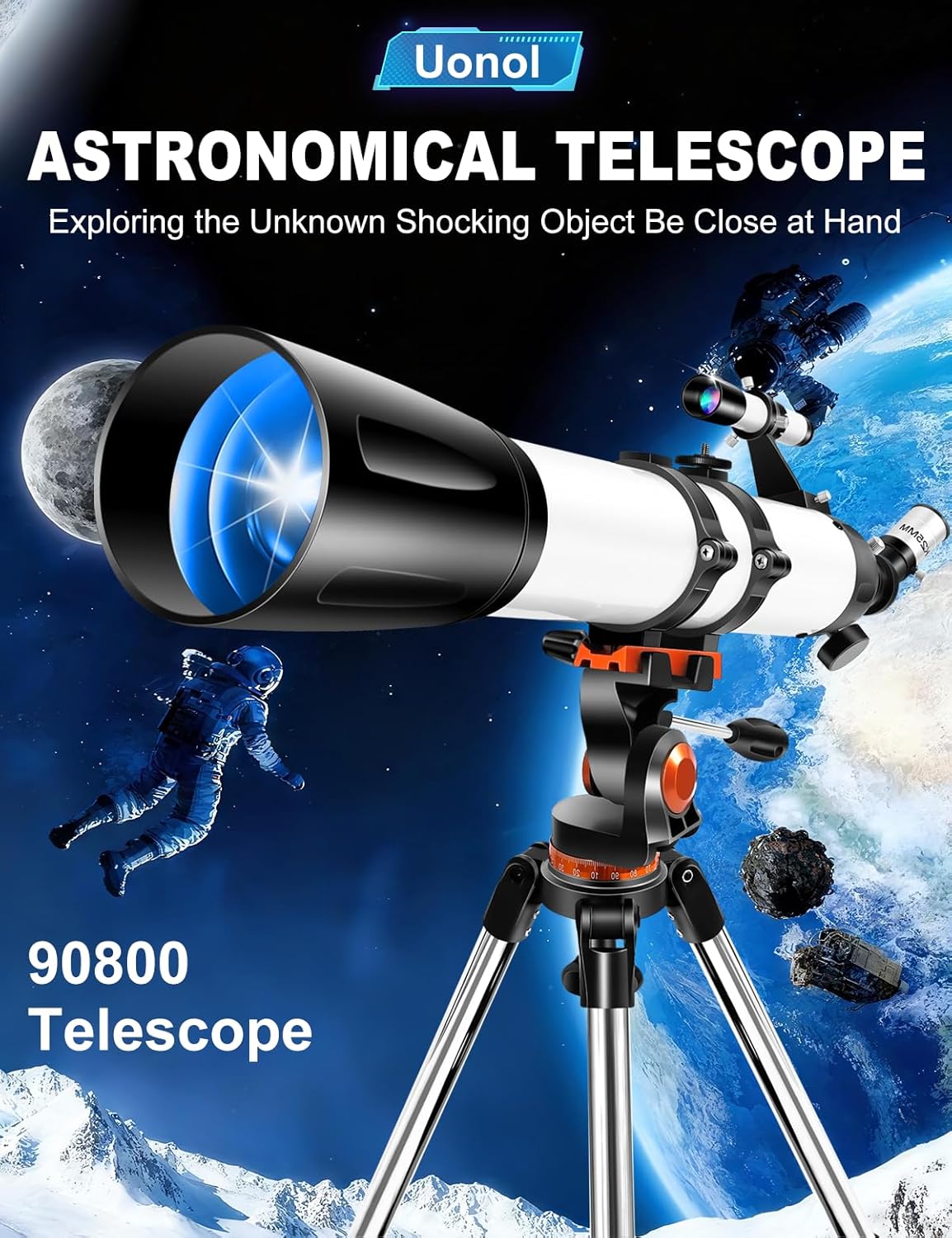 Telescope for Adults High Powered 90mm Aperture 800mm (32X-240X), Refractor Telescopes for Astronomy Beginners with AZ Mount Tripod, Phone Adapter, Carry Bag (80090white)