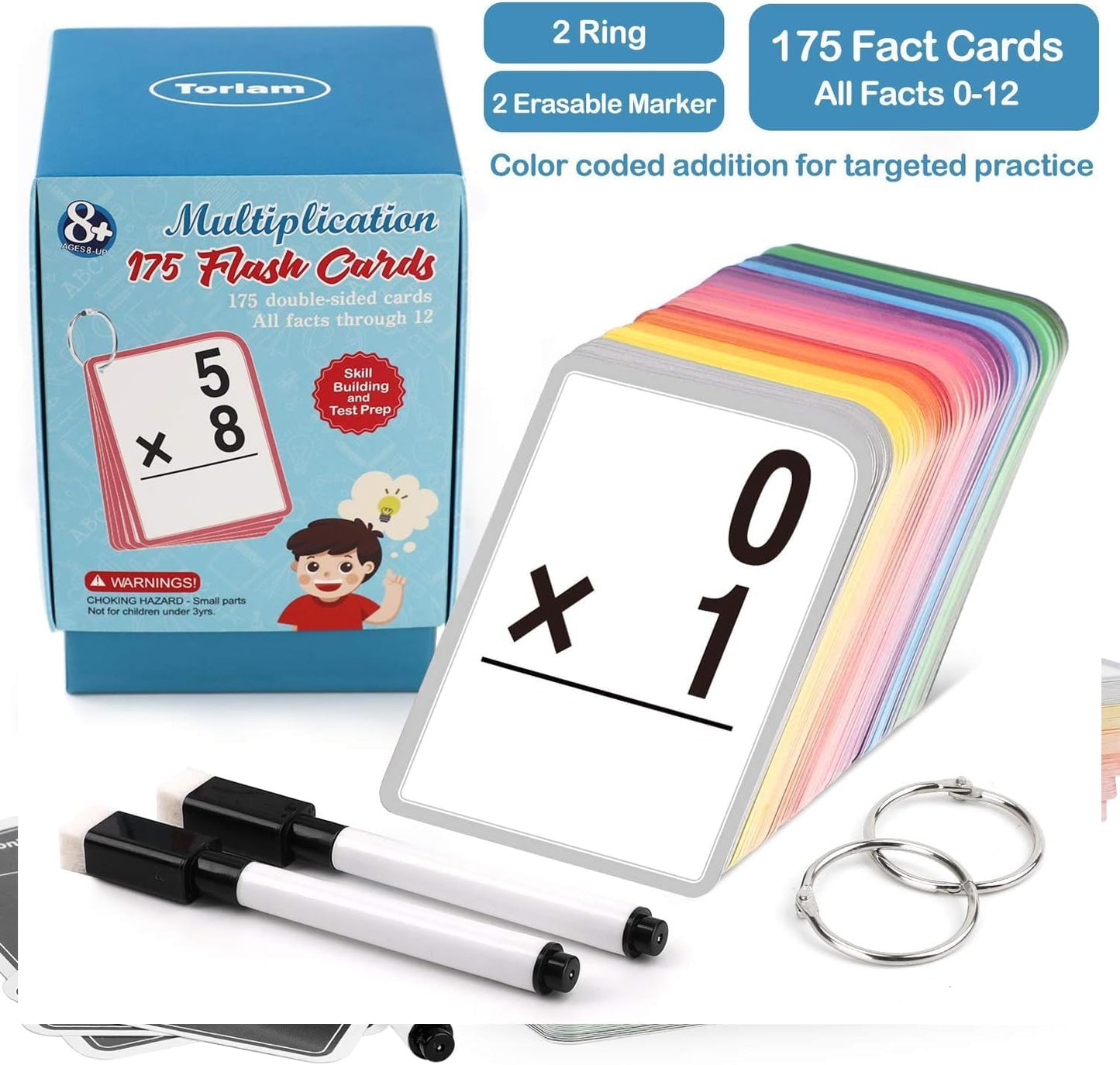 Torlam Multiplication Flash Cards + Math Board, Time Table Chart Flashcards for Kids Ages 6-12, 3rd-6th Grade Classroom Must-Have