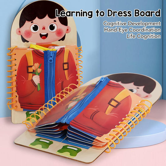 Learning to Dress Board Wooden Early Learning Basic Life Skills Practice Board Multifunction Dress Learning Boards for Toddlers Basswood