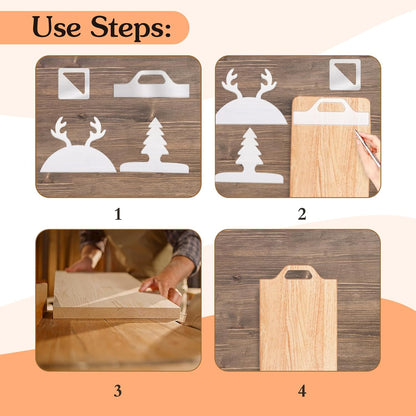 Router Templates, 4pcs Acrylic Charcuterie Board Handle Template, LYMOI Clear Cut Board Thick Handle Template, Angled Curvy Tracing Stencils Cut Guide Tools for Kitchen Woodworking. (Style 1)
