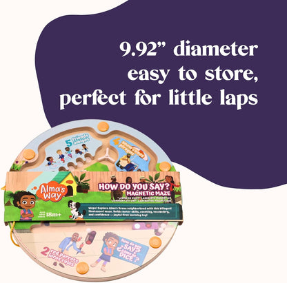 Upbounders® Alma’s Way™ “How Do You Say?” Bilingual Montessori Magnetic Maze – Spanish & English Learning Toy for Toddlers 18 Months+ – Fine Motor & First Words Play