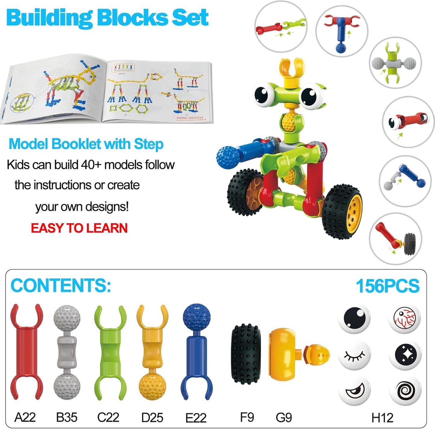 Afomida 156 PCS Creative Building Blocks Building Toy Set - Featuring Storage, Includes Dinosaur, Robot, Car, Spider, Dog, Animal Figure Building Toy Playset for Kids, Birthday Gift Ages 3+ (2)