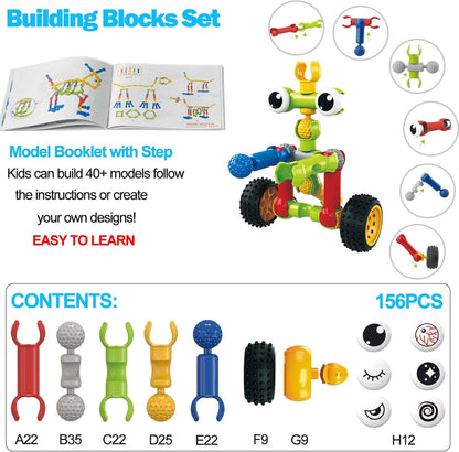 Afomida 156 PCS Creative Building Blocks Building Toy Set - Featuring Storage, Includes Dinosaur, Robot, Car, Spider, Dog, Animal Figure Building Toy Playset for Kids, Birthday Gift Ages 3+ (2)
