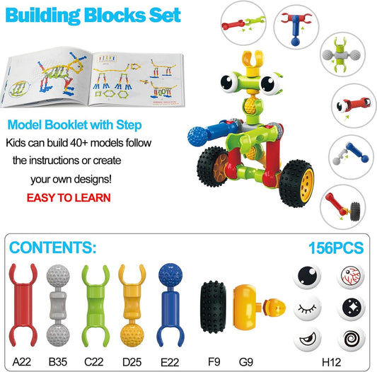 Afomida 156 PCS Creative Building Blocks Building Toy Set - Featuring Storage, Includes Dinosaur, Robot, Car, Spider, Dog, Animal Figure Building Toy Playset for Kids, Birthday Gift Ages 3+ (2)