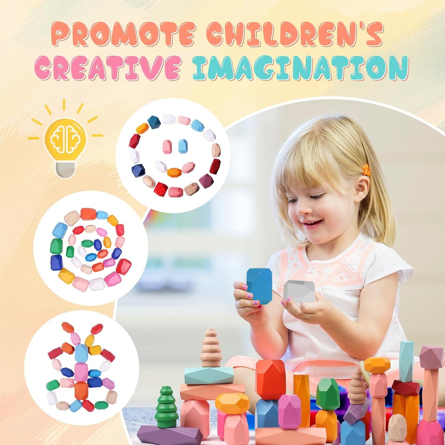 36PCS Wooden Stacking Rocks Building Blocks, Montessori Toys for 3 4 5 year old Stacking Game Sensory Preschool Learning Activities, Balancing Stones Birthday Gifts for Kids 3-5 Easter Basket Stuffers