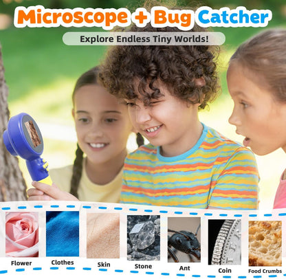 Kids Microscope with Bug Catcher Kit, 1080P Digital Mini Handheld Microscope STEM Science Toy with LED Light, Rechargeable, Portable, Supports 64GB TF Card, Educational Gift for Kids Ages 3-12 (Blue)