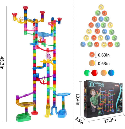 Meland Marble Run - 132Pcs Marble Maze Game Building Toy for Kid, Marble Track Race Set & STEM Learning Toys for Boy Girl Age 3 4 5 6 7 8 9+ (102 Translucent Marbulous Pcs & 30 Glass Marbles)