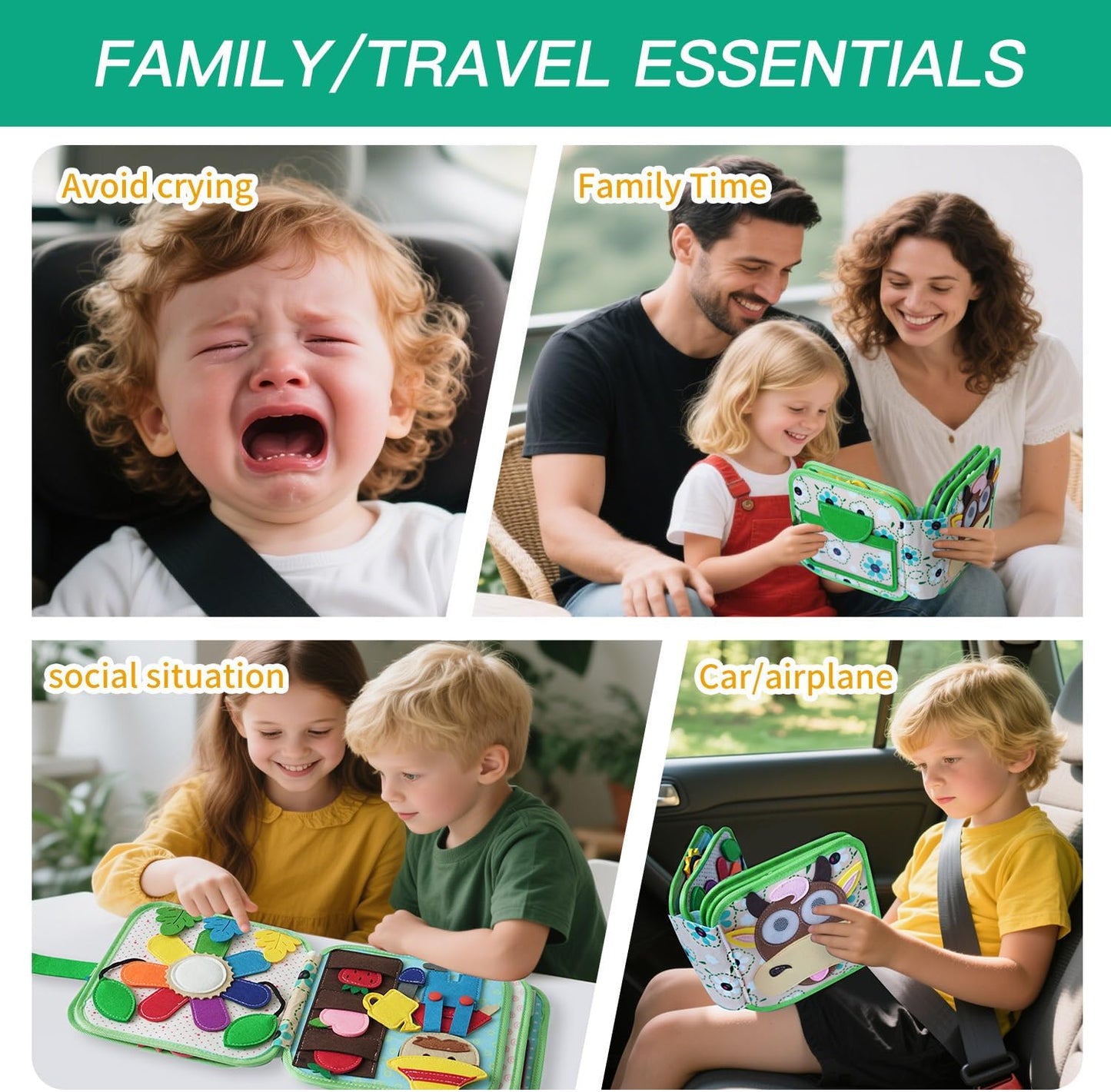Montessori Busy Book, Suitable for Toddlers Aged 1-3, Felt Sensory Activity Book, Children's Travel Toy, Quiet Book Busy Board, Birthday Gift for Boys and Girls